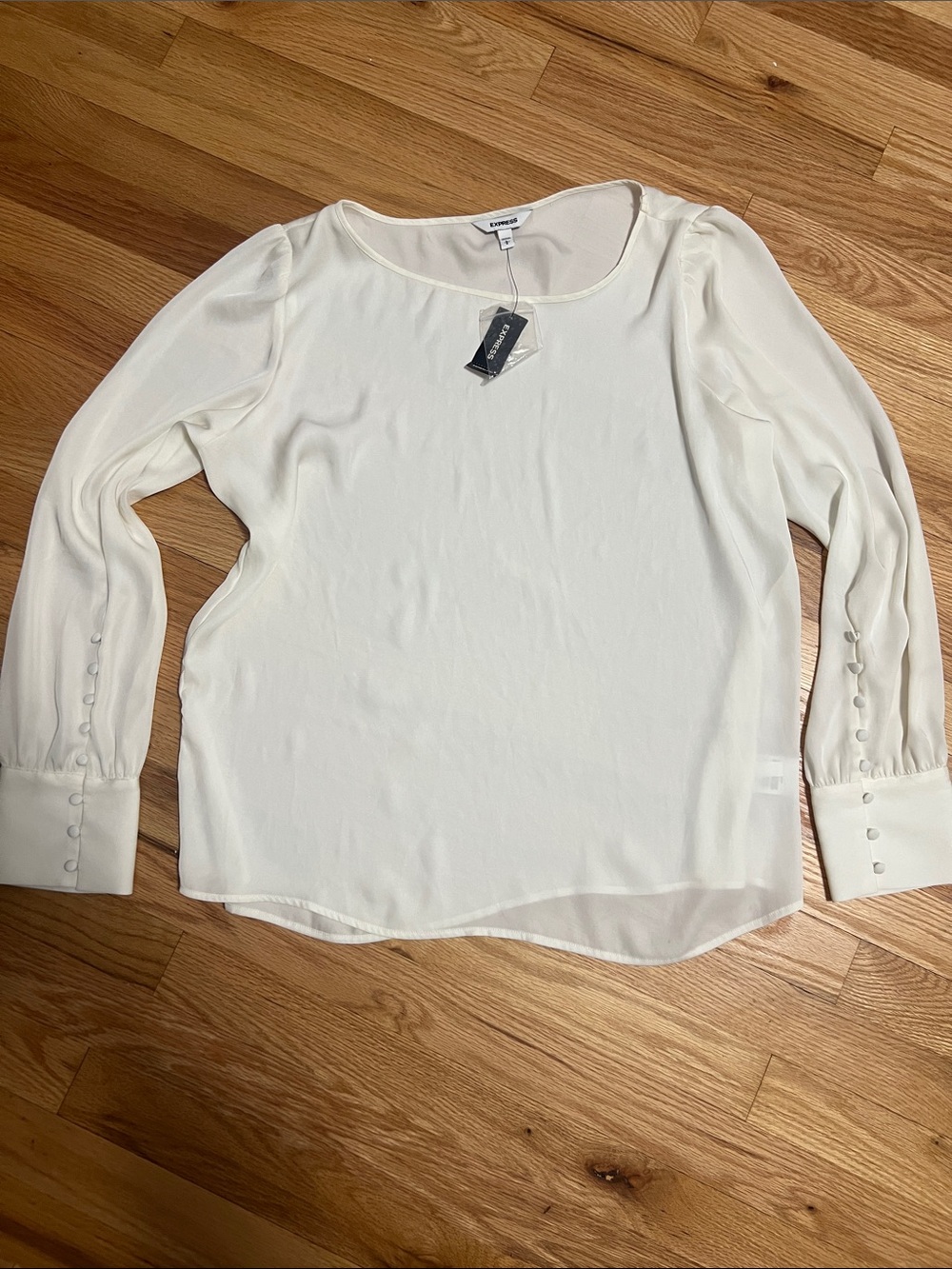 Express Cream Long-Sleeve Button Cuff Blouse
